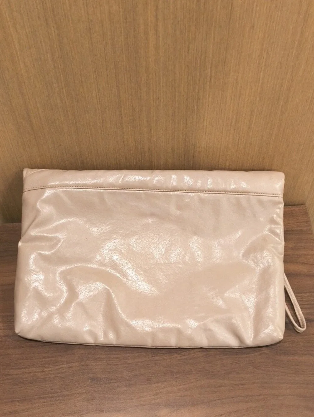 Vintage 1980s Beige Fold-Over Wristlet Clutch - Neutral Women's Bag